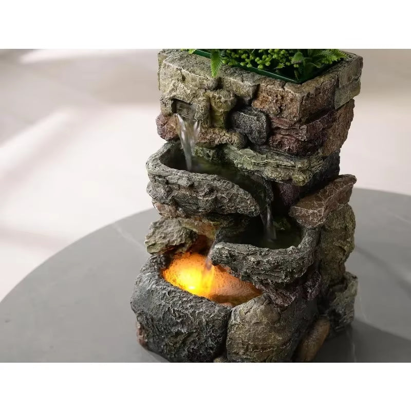 Indoor Small Tabletop Fountains Waterfalls Stone Rockery Fountain Home Decorations with LED Lights Relaxtion Soothing Sound