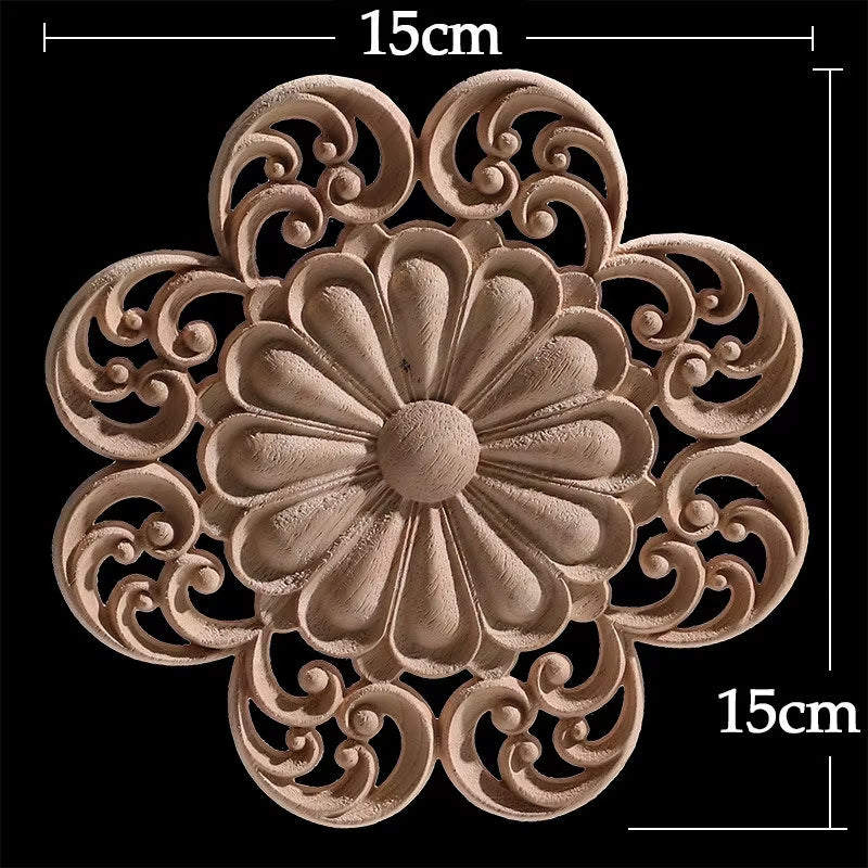 Wood Applique Wood Furniture Decoration Wood Decal Unpainted Onlay Flower Long Wooden Walls Home Decoration Window Decoration