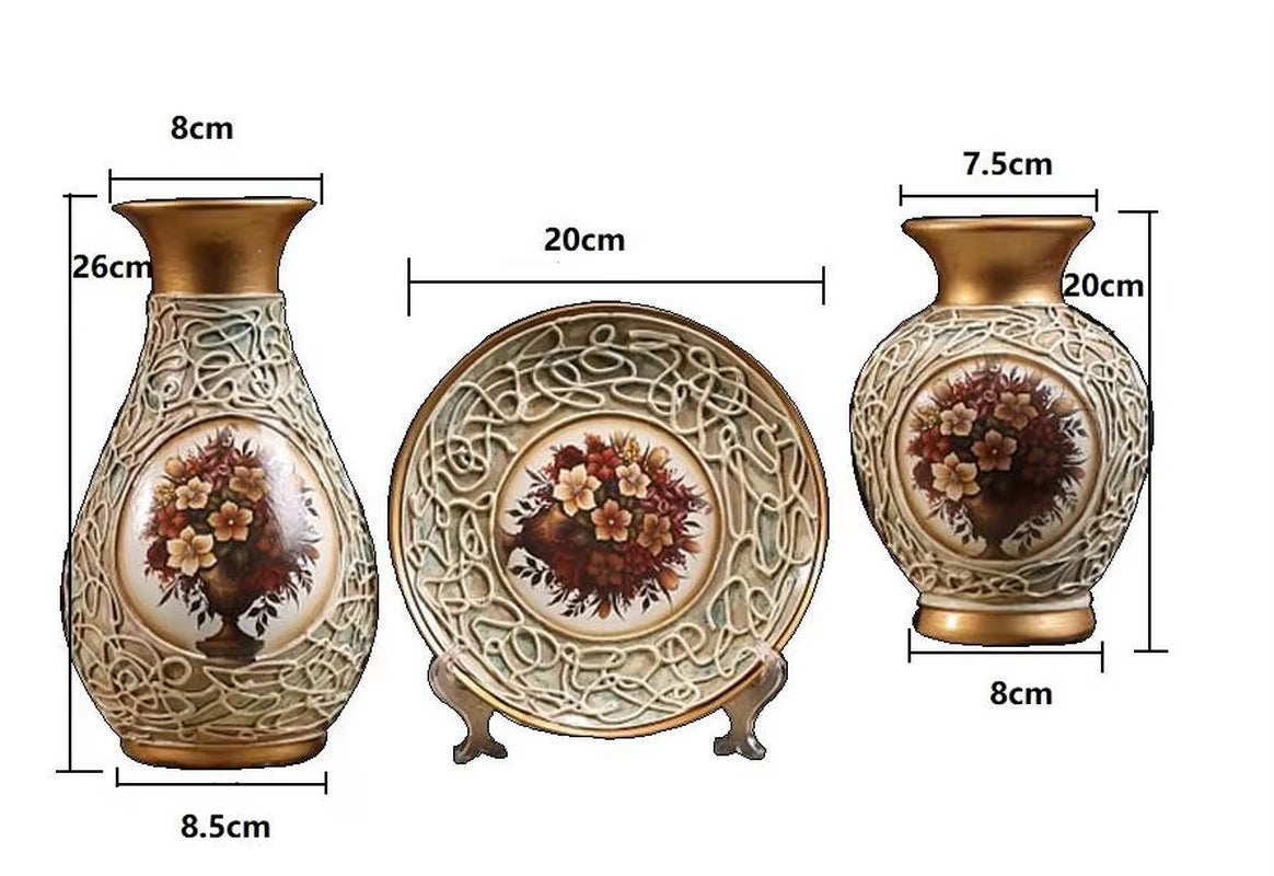 3Pcs/Set Ceramic Vase 3D Stereoscopic Dried Flowers Arrangement Wobble Plate Living Room Entrance Ornaments Home Decorations