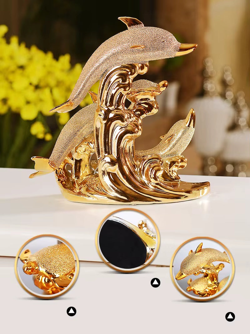 Wedding Decor Crafts Ceramic Creative Room Decoration Handicraft Gold Animal Porcelain Figurines Decorations