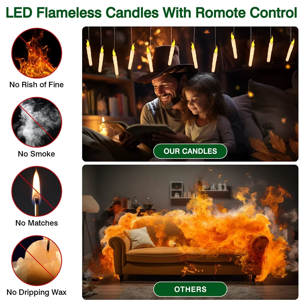 24/48Pc Pack Floating Candles with Wand Magic Flickering Flameless LED Candle for Indoor Bedroom Party Christmas Decorations