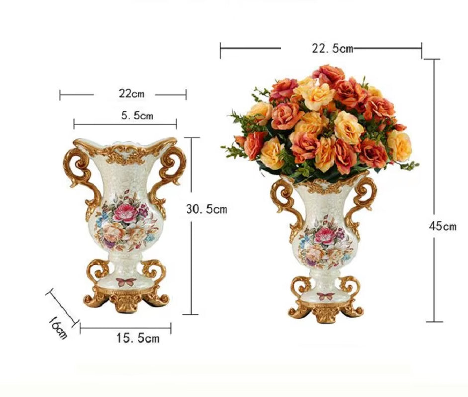 Luxury European Resin Vase Stereoscopic Dried Fowers Arrangement Wobble Plate Living Room Entrance Ornaments Home Decorations