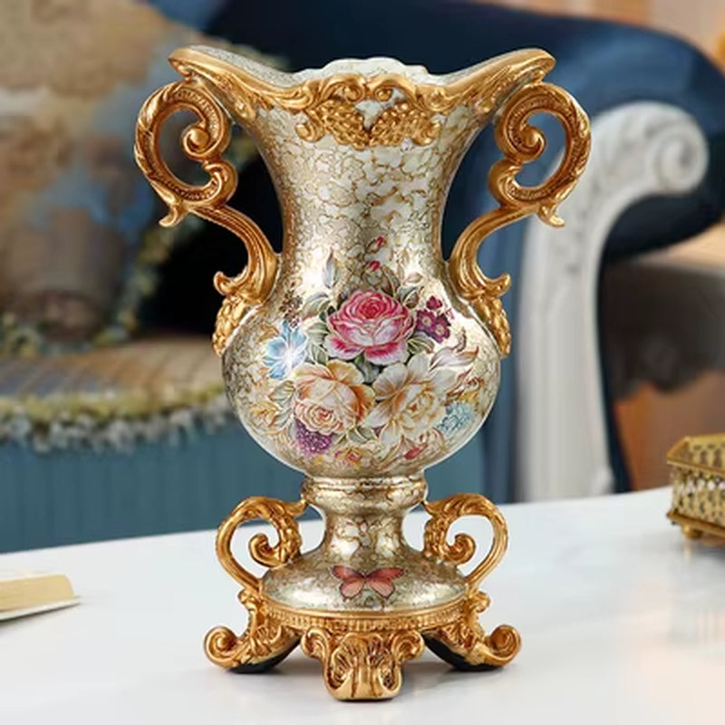 Luxury European Resin Vase Stereoscopic Dried Fowers Arrangement Wobble Plate Living Room Entrance Ornaments Home Decorations