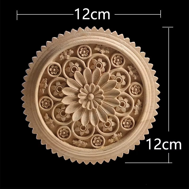 Wood Applique Wood Furniture Decoration Wood Decal Unpainted Onlay Flower Long Wooden Walls Home Decoration Window Decoration