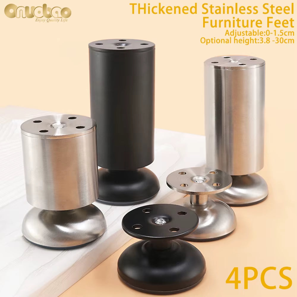 [] 4PCS Thickened Adjustable Stainless Steel Cylindrical Furniture Leg Sofa Leg Cabinet Leg High-Strength Furniture Feet