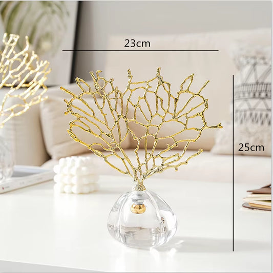 Creativity Crystal Metal Golden Coral Handmade Handicraft Furnishings Modern Home Decoration Accessories Christmas Decorations