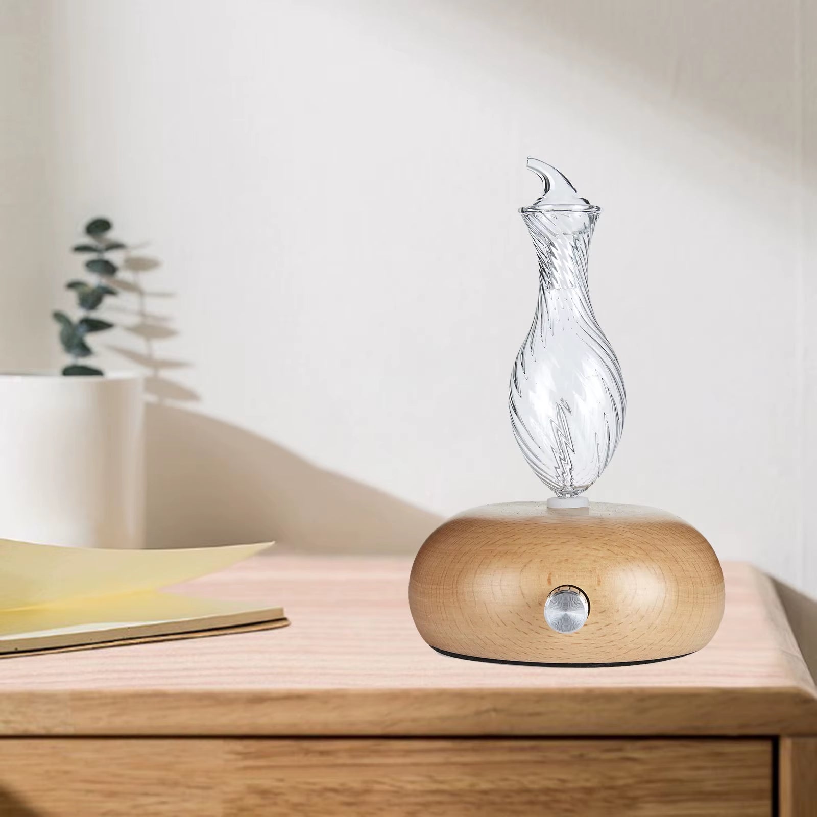 Nebulizing Essential Oil Diffuser Wood Base Ultrasonic Atomizer Night Lamp