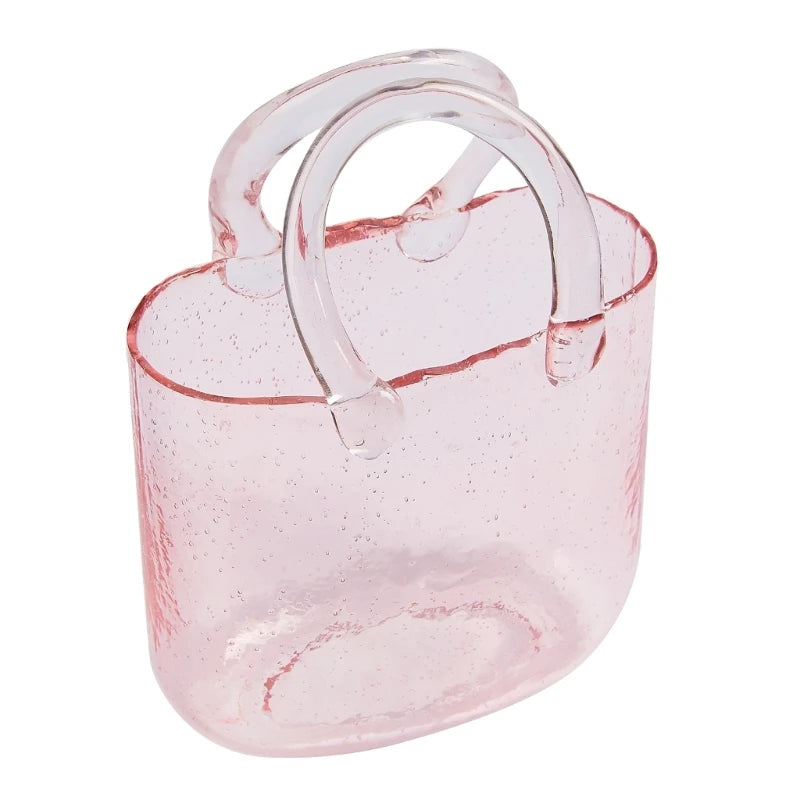 Clear Glass Vase Fish Tote Bag Flower Handbag Bag Vase Desktop Centerpiece for School Office Bedroom Decoration