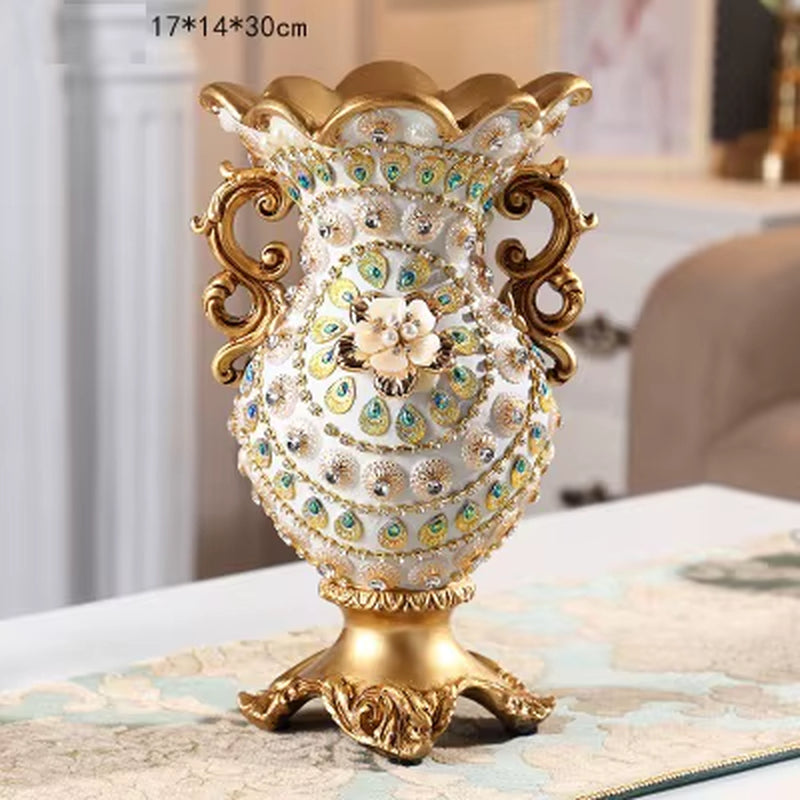 Luxury European Resin Vase Stereoscopic Dried Fowers Arrangement Wobble Plate Living Room Entrance Ornaments Home Decorations