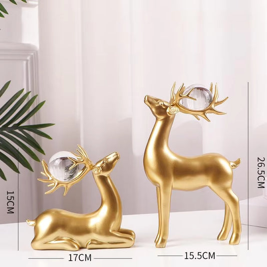 2Pcs Christmas Reindeer Figurines, Resin Elk Sculpture Xmas Deer Statue Artificial Animal Crafts Home Decoration Ornament