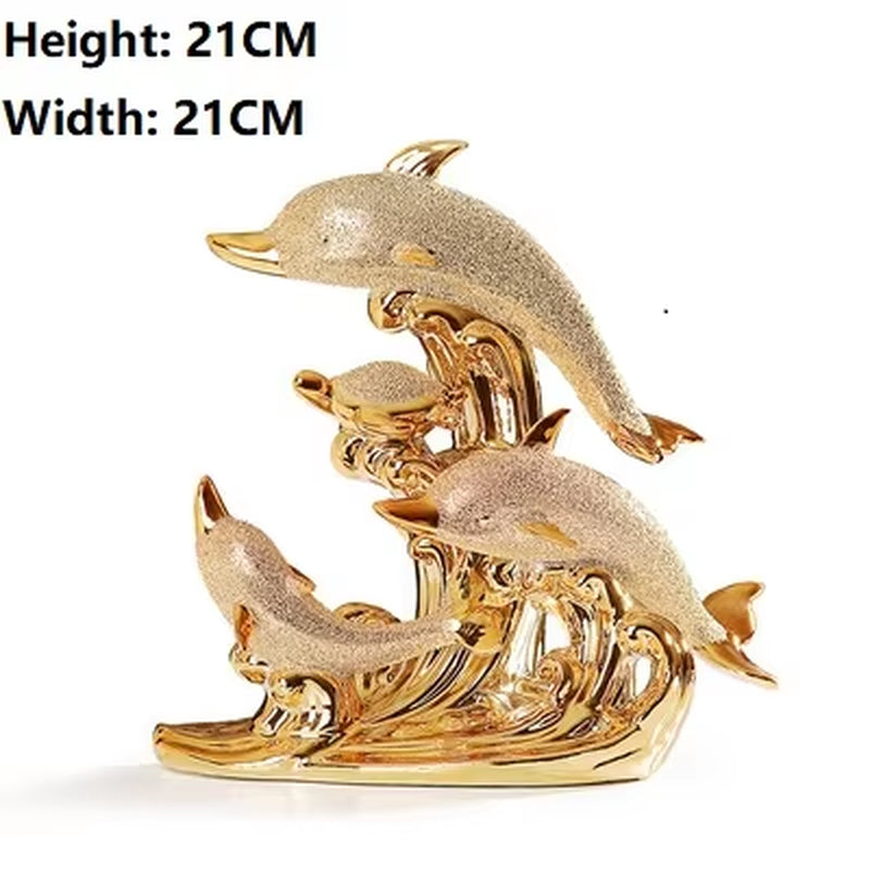 Wedding Decor Crafts Ceramic Creative Room Decoration Handicraft Gold Animal Porcelain Figurines Decorations