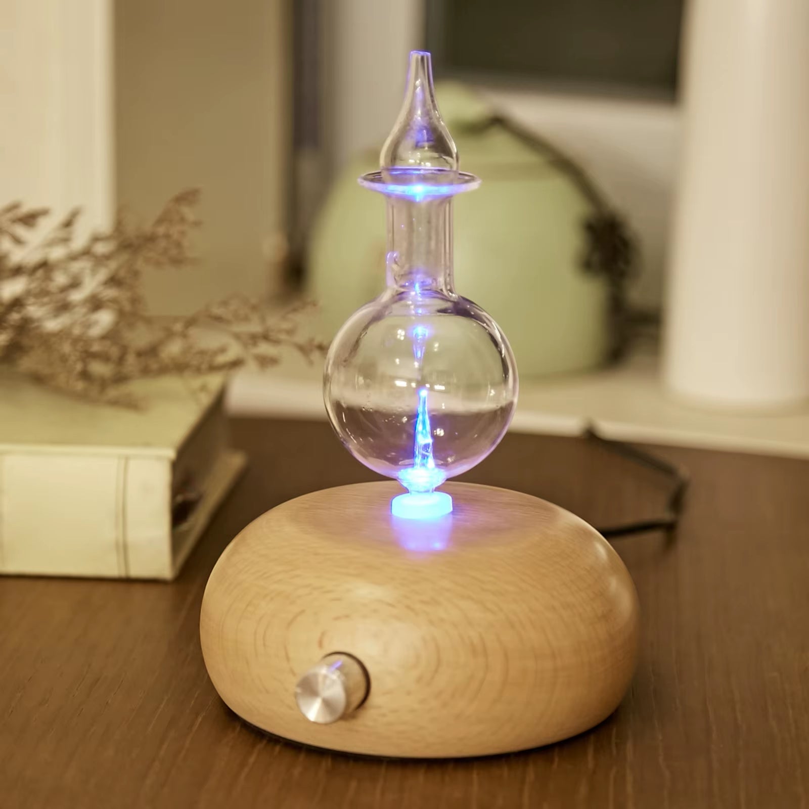 Nebulizing Essential Oil Diffuser Wood Base Ultrasonic Atomizer Night Lamp