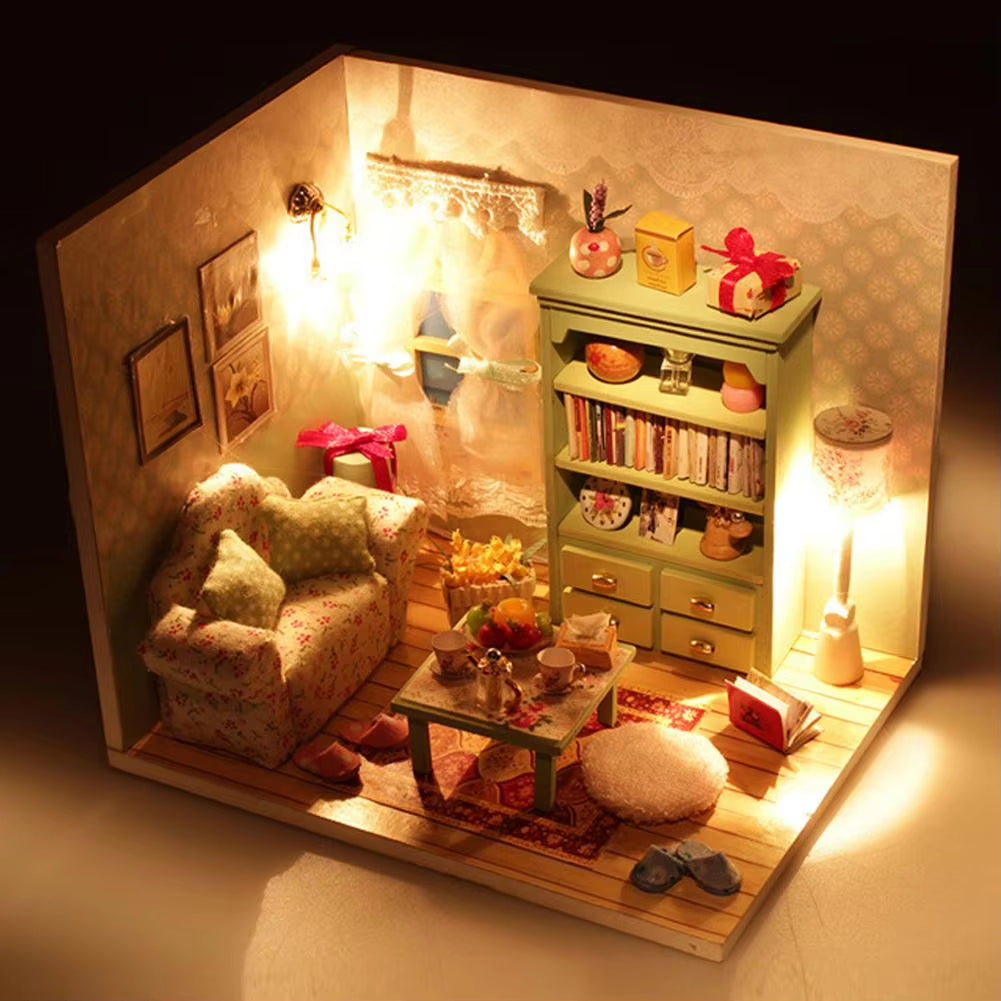 DIY 3D Wooden Dollhouse Mini House Furniture Apartment Doll Penthouse Furniture Swimming Pool Girl Kids Gift Educational Toys