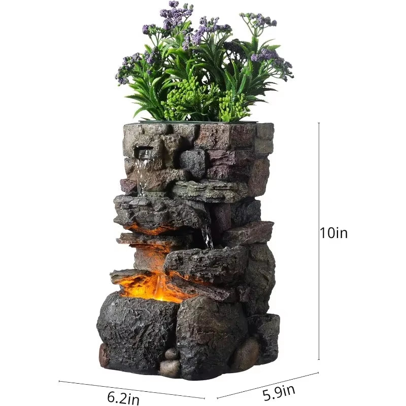 Indoor Small Tabletop Fountains Waterfalls Stone Rockery Fountain Home Decorations with LED Lights Relaxtion Soothing Sound