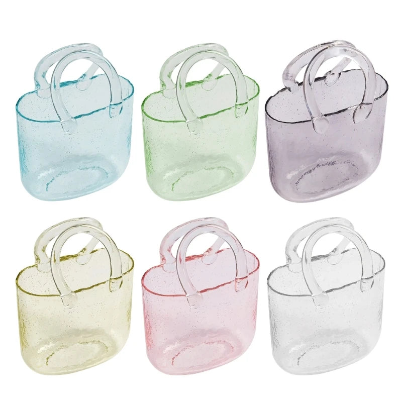 Clear Glass Vase Fish Tote Bag Flower Handbag Bag Vase Desktop Centerpiece for School Office Bedroom Decoration