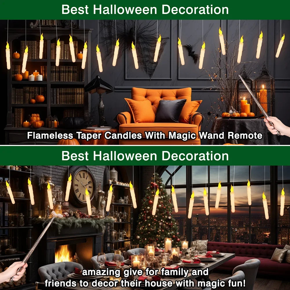 24/48Pc Pack Floating Candles with Wand Magic Flickering Flameless LED Candle for Indoor Bedroom Party Christmas Decorations