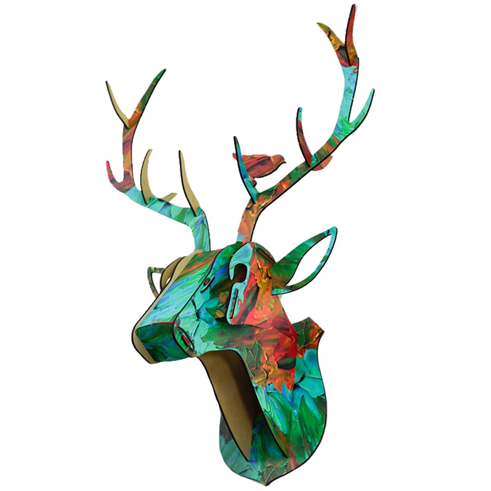 Animal Reindeer Head Wooden Wall Hanging for Living Room Bedroom Home Decor Wood Crafts MDF Hanging Decorations in Small Size