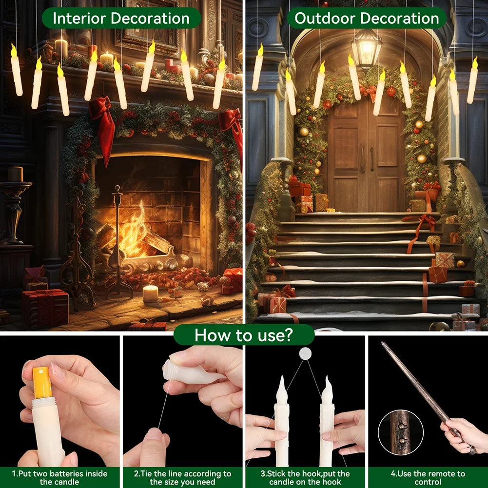 24/48Pc Pack Floating Candles with Wand Magic Flickering Flameless LED Candle for Indoor Bedroom Party Christmas Decorations