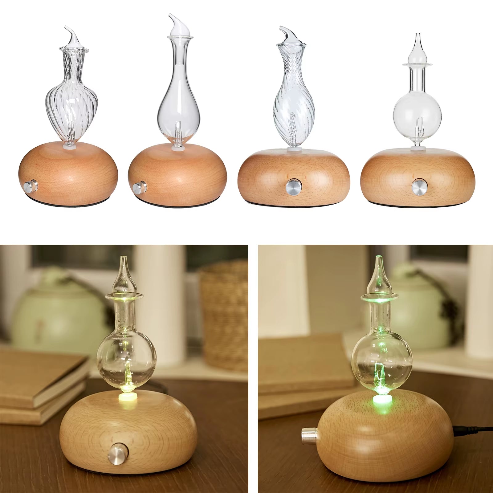 Nebulizing Essential Oil Diffuser Wood Base Ultrasonic Atomizer Night Lamp