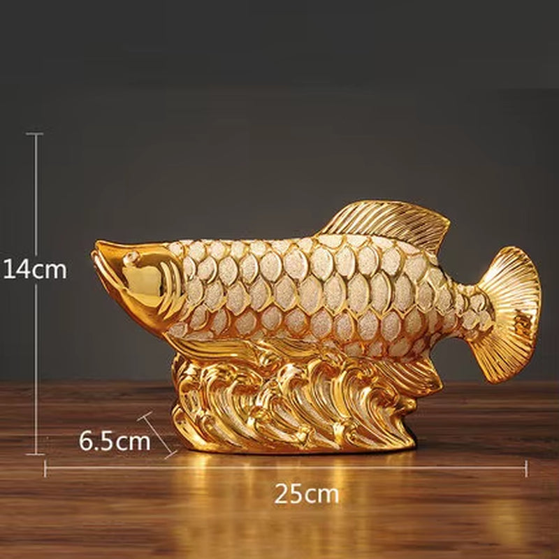 European Wedding Decor Crafts Ceramic Creative Room Decoration Handicraft Gold Arowana Porcelain Figurines Decorations W4035