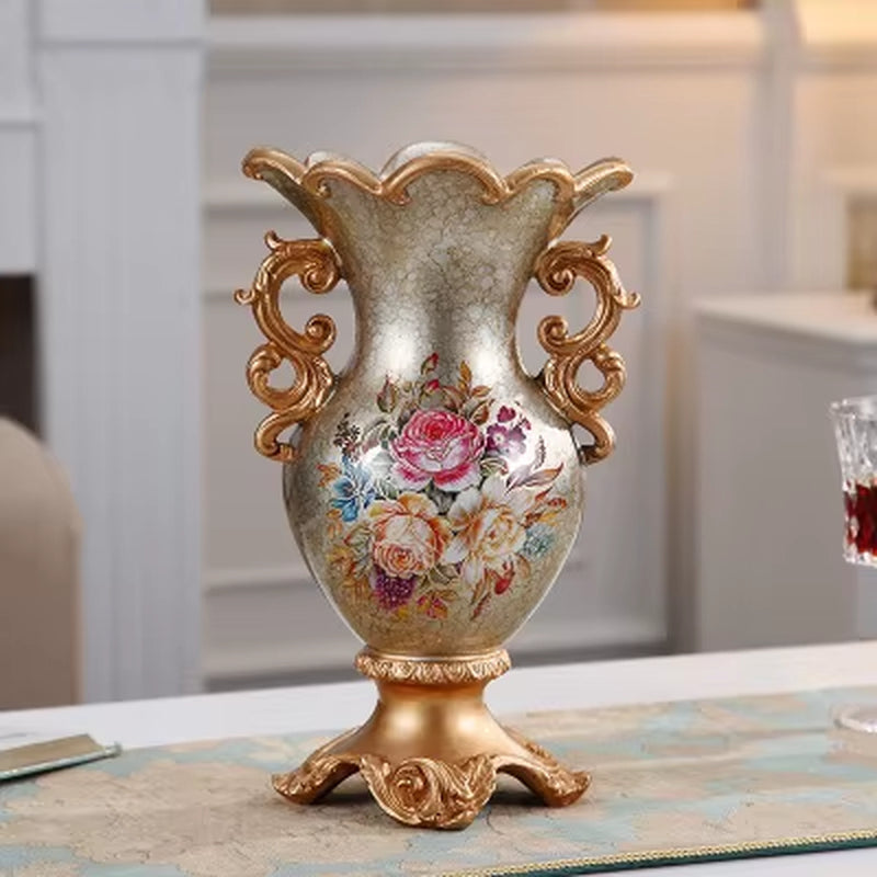 Luxury European Resin Vase Stereoscopic Dried Fowers Arrangement Wobble Plate Living Room Entrance Ornaments Home Decorations