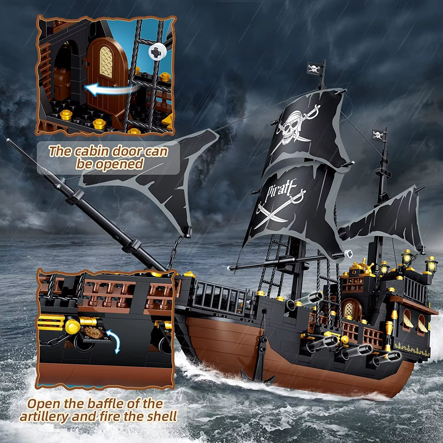 MOC Creative Pirate Ship Adventure Ship Set Building Blocks DIY Luminous Building Blocks Decorative Bricks Boy Toy Gift