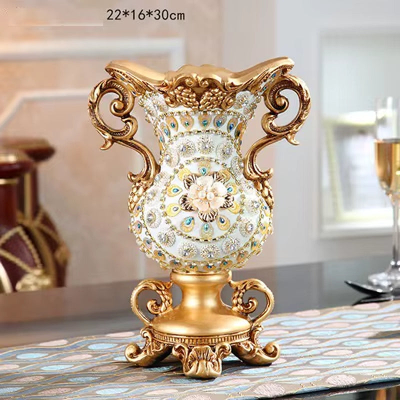 Luxury European Resin Vase Stereoscopic Dried Fowers Arrangement Wobble Plate Living Room Entrance Ornaments Home Decorations