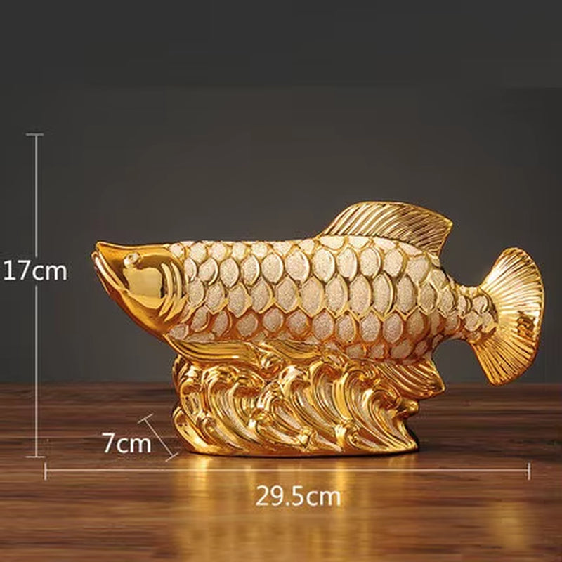 European Wedding Decor Crafts Ceramic Creative Room Decoration Handicraft Gold Arowana Porcelain Figurines Decorations W4035