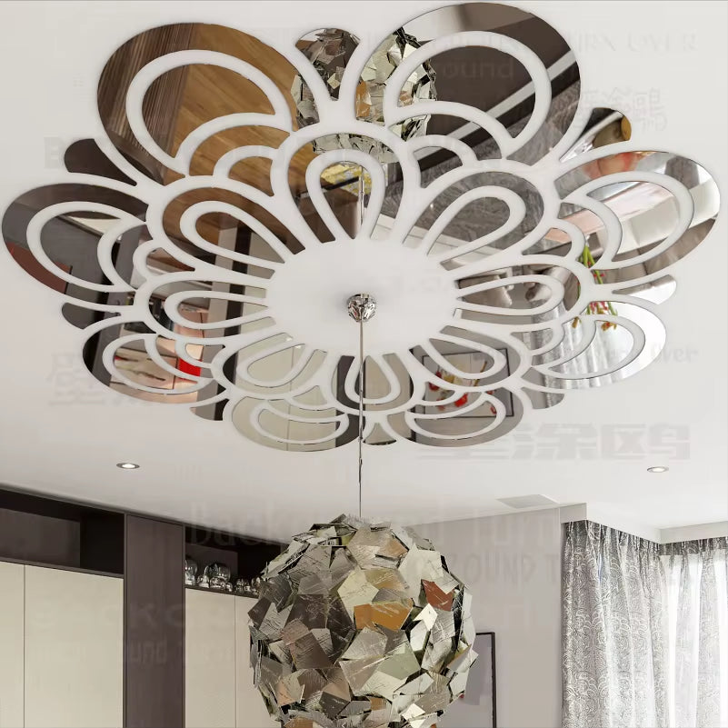 Mirrror Decorations Wall Sticker New Year Home Decoration Ceiling Chandelier Light Lamp Flower Petals Ring round R070