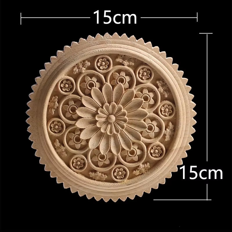 Wood Applique Wood Furniture Decoration Wood Decal Unpainted Onlay Flower Long Wooden Walls Home Decoration Window Decoration