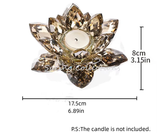 17.5*8Cm European Elegant Crystal Hand Craft Lotus Shape Tealight Candle Holder Tea Light Home Desktops Ornament Decorations