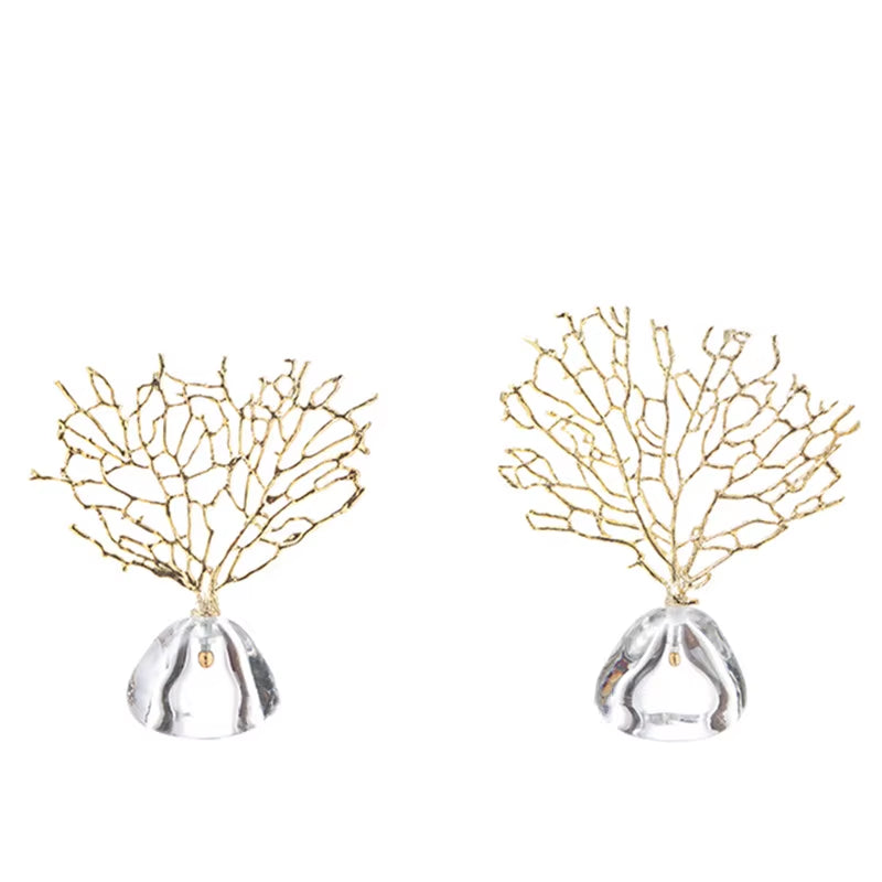 Creativity Crystal Metal Golden Coral Handmade Handicraft Furnishings Modern Home Decoration Accessories Christmas Decorations