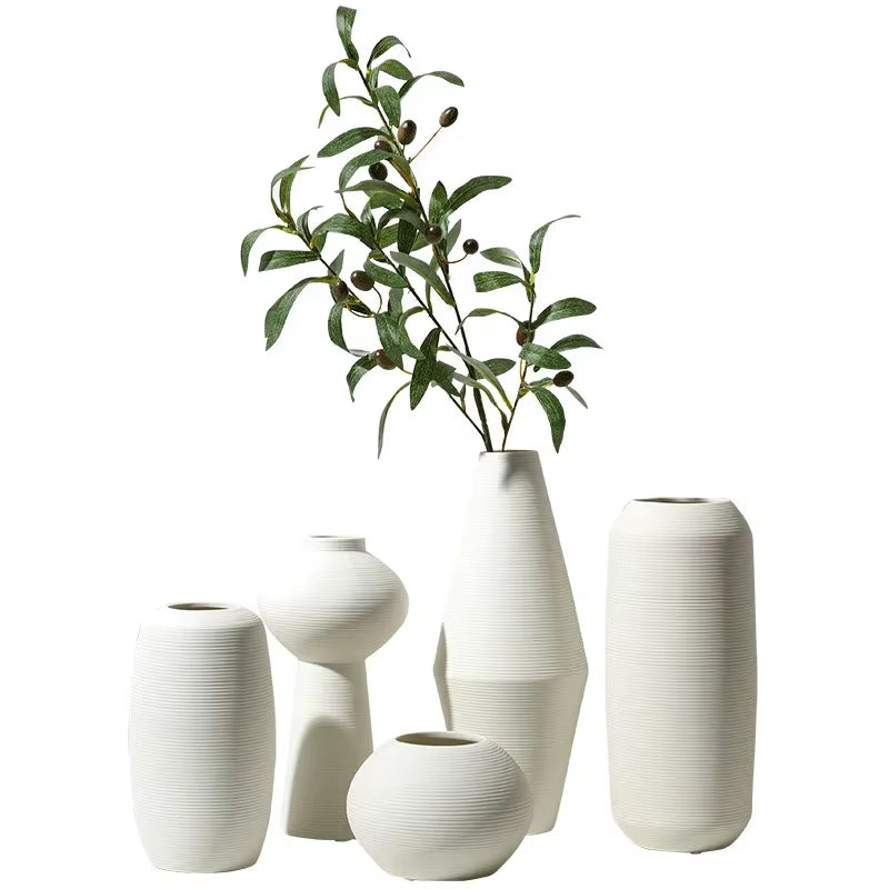 Modern Minimalist Creative White Brushed Ceramic Vase Dried Flower Arrangement Vase Home Decoration Nordic Art Crafts Ornaments