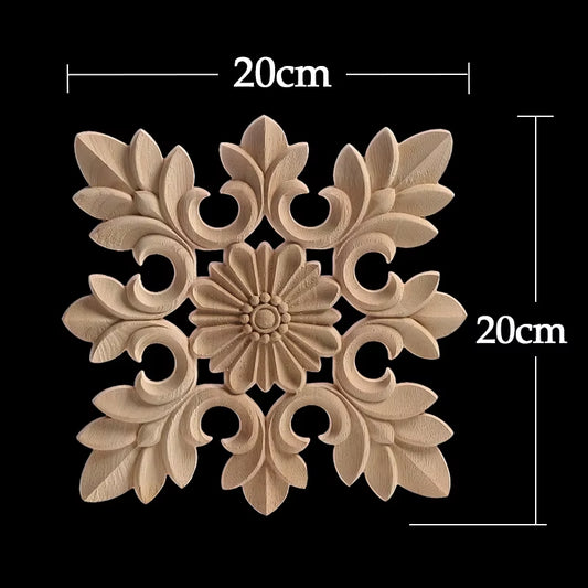 Wood Applique Wood Furniture Decoration Wood Decal Unpainted Onlay Flower Long Wooden Walls Home Decoration Window Decoration