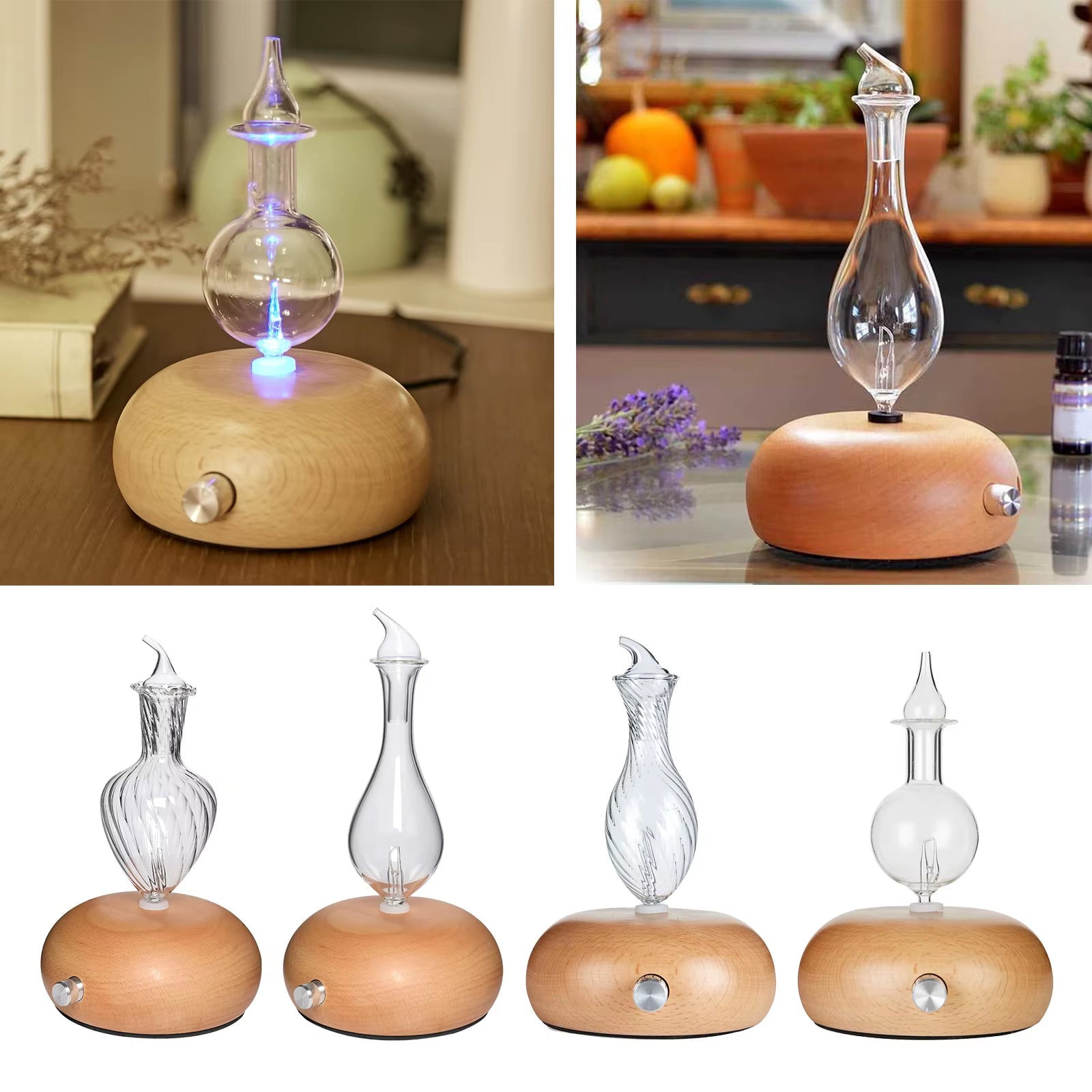 Nebulizing Essential Oil Diffuser Wood Base Ultrasonic Atomizer Night Lamp