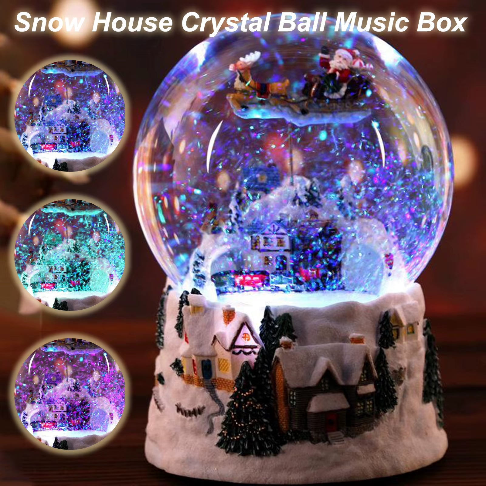 Christmas Glass Ball Crystal Ball Music Box Christmas Snow House Flying Deer Rotatable Luminous Snow Ball Music Box Creative Gif