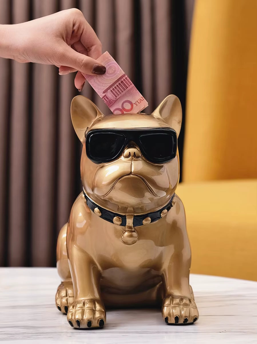 French Bulldog Figurine Coin Piggy Bank Large Animal Resin Statue Child Piggy Bank Ornaments Home Living Room Decoration Gifts