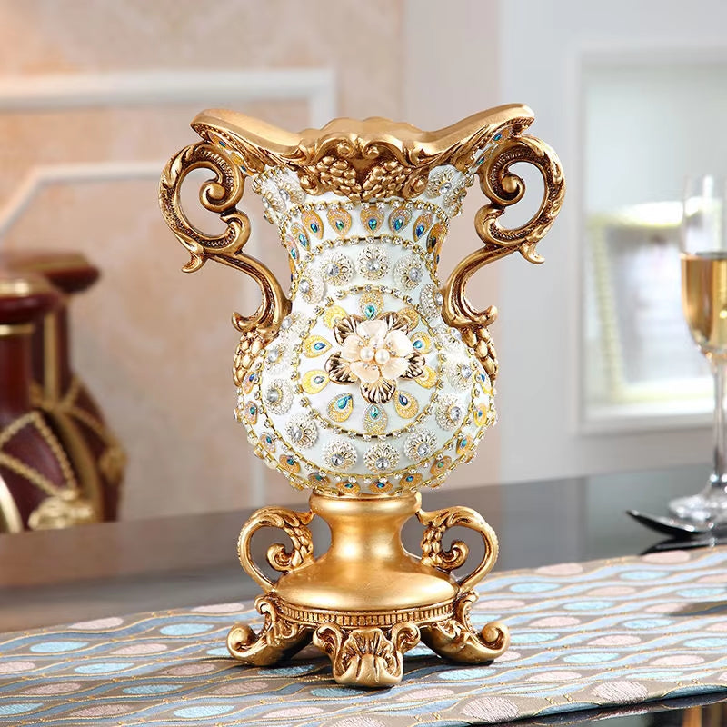 Luxury European Resin Vase Stereoscopic Dried Fowers Arrangement Wobble Plate Living Room Entrance Ornaments Home Decorations