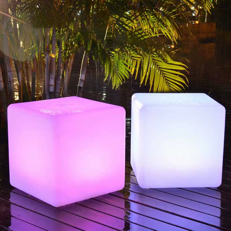 Outdoor Light Cube Led Furniture Garden Chairs outside Waterproof Plastic Garden Armchair Recharge Glow Furniture Led Cube Chair