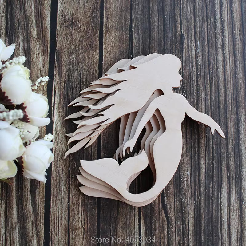 Wooden Mermaid Cut Different Size, Wood Cutout, Plywood Figure, Shape Ornaments Craft Decoration Decoupage Unpainted