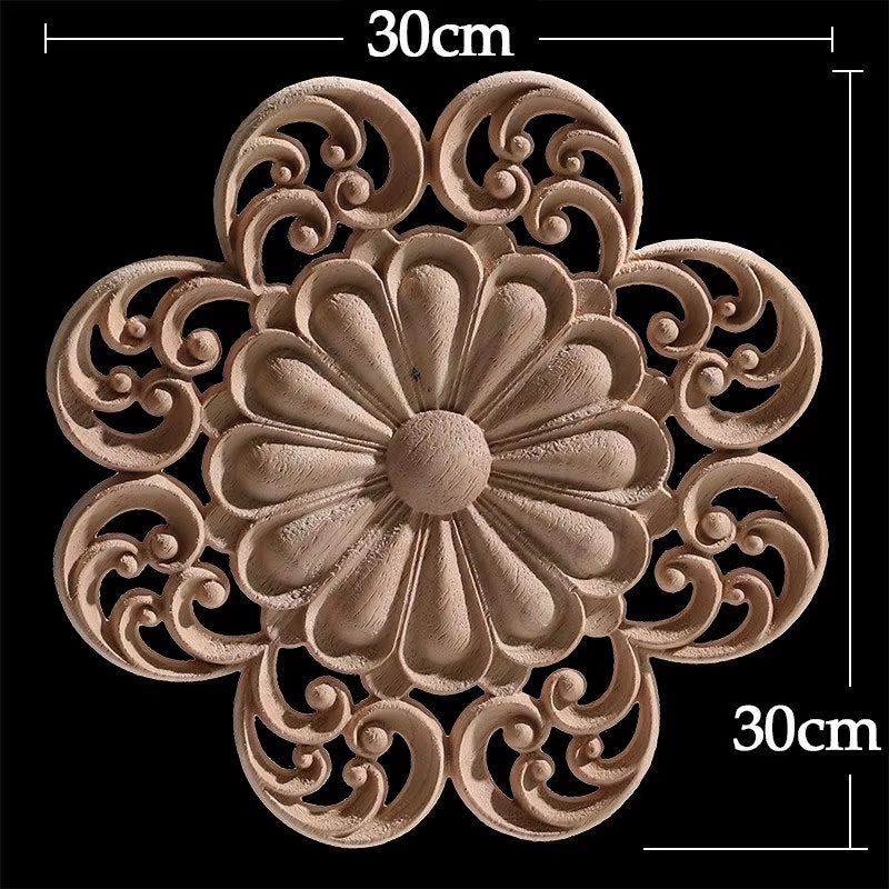 Wood Applique Wood Furniture Decoration Wood Decal Unpainted Onlay Flower Long Wooden Walls Home Decoration Window Decoration