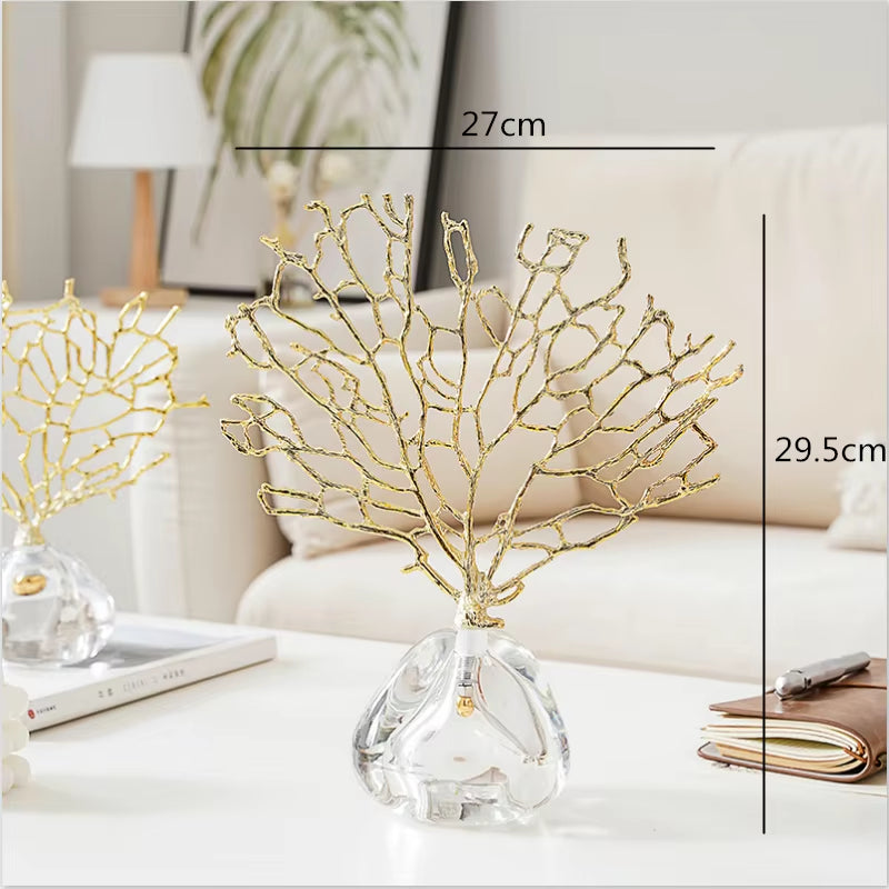 Creativity Crystal Metal Golden Coral Handmade Handicraft Furnishings Modern Home Decoration Accessories Christmas Decorations