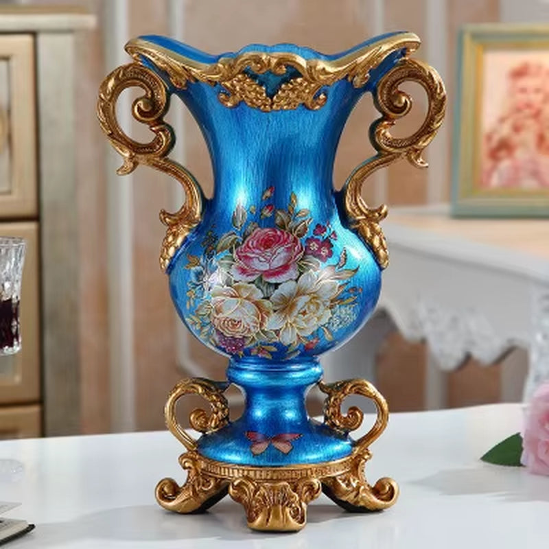 Luxury European Resin Vase Stereoscopic Dried Fowers Arrangement Wobble Plate Living Room Entrance Ornaments Home Decorations