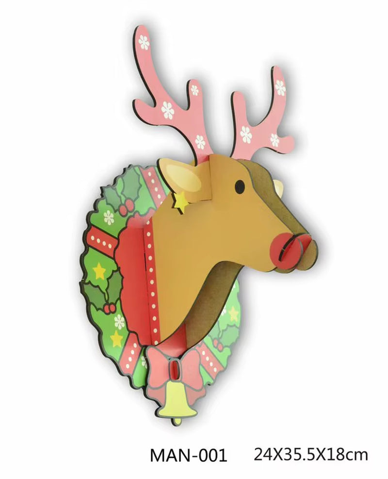 Animal Reindeer Head Wooden Wall Hanging for Living Room Bedroom Home Decor Wood Crafts MDF Hanging Decorations in Small Size