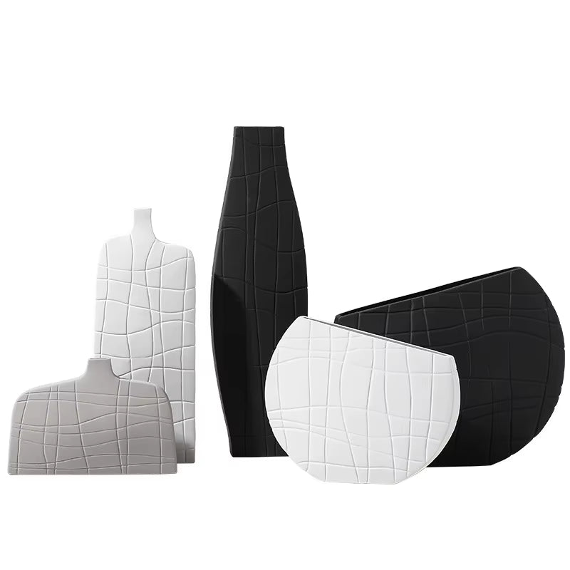 Nordic Ins Scandinavian Minimalist Artwork Black and White Stripes Ceramic Vase Creative Design Desktop Home Decorations Europe