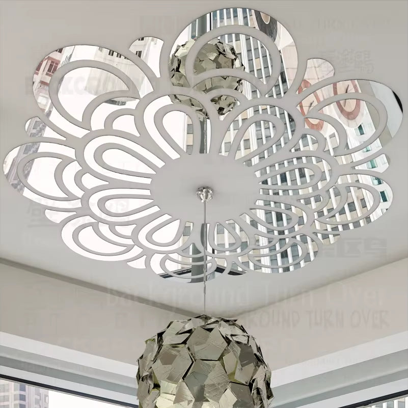 Mirrror Decorations Wall Sticker New Year Home Decoration Ceiling Chandelier Light Lamp Flower Petals Ring round R070