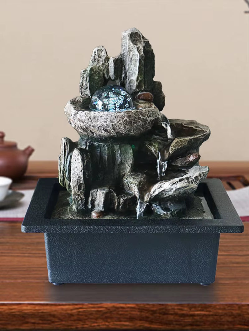 Lucky Wealth Feng Shui Ornaments Flowing Water Sound Desktop Waterfall Fountain Simulation Rockery Waterfall Home Decorations