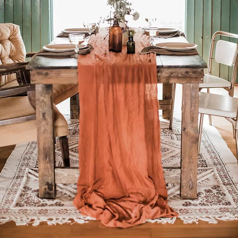 Wedding Table Decoration Rust Table Runner Terracotta Cotton Gauze Napkins Natural Christmas Decorations for Home Table