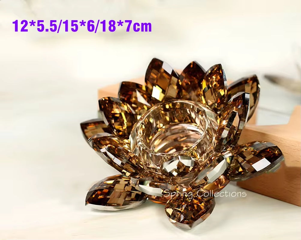 17.5*8Cm European Elegant Crystal Hand Craft Lotus Shape Tealight Candle Holder Tea Light Home Desktops Ornament Decorations