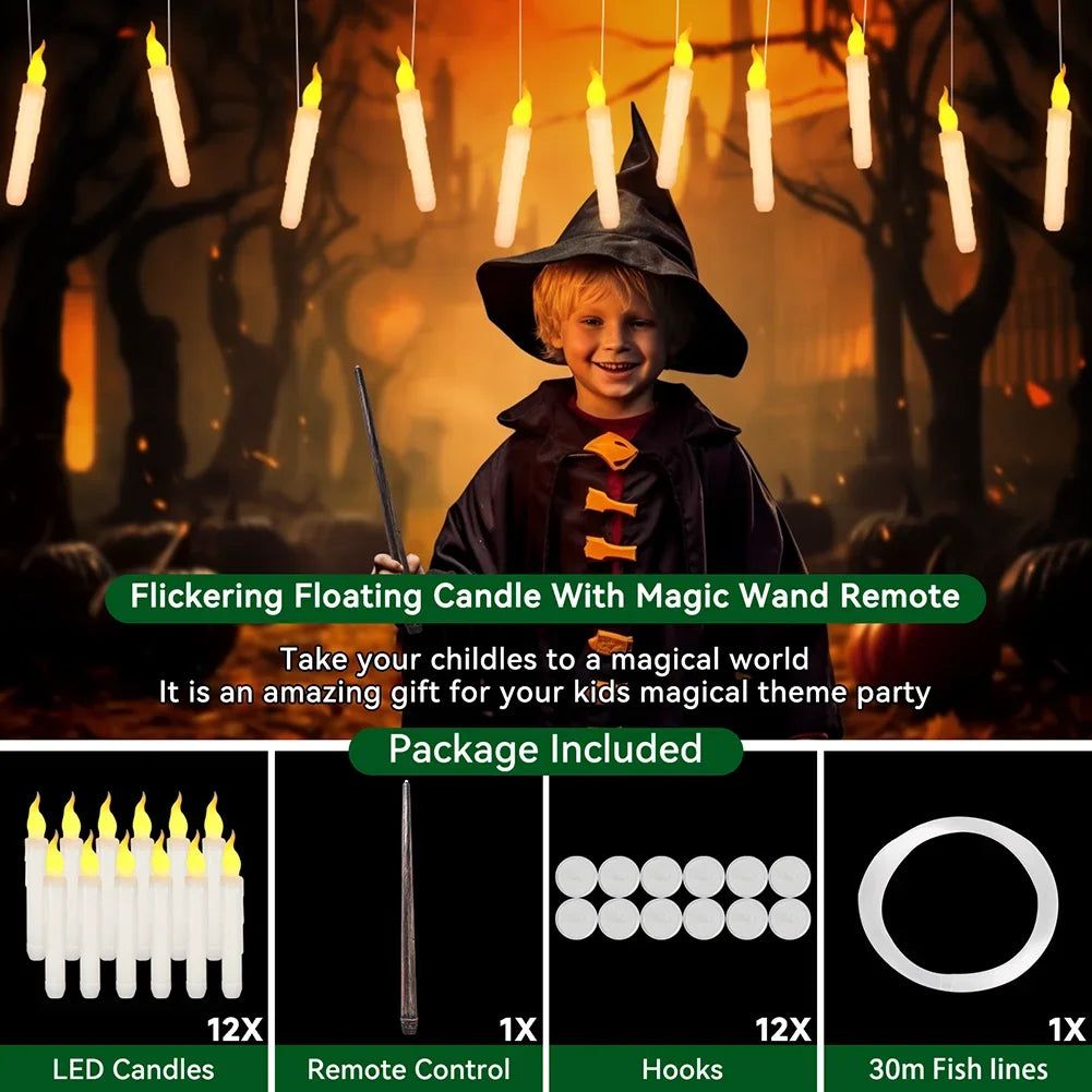 24/48Pc Pack Floating Candles with Wand Magic Flickering Flameless LED Candle for Indoor Bedroom Party Christmas Decorations